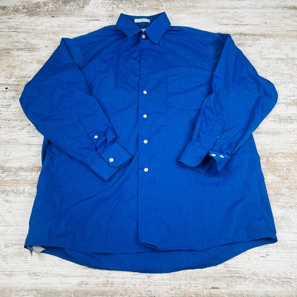 Van Heusen Mens L 16.5 32/33 Royal Blue End on End USA Button Up Dress Shirt